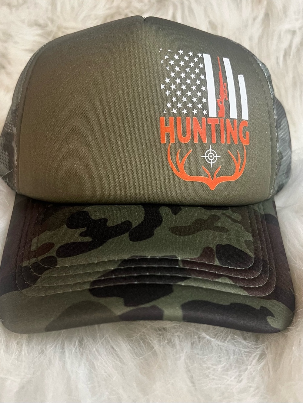 DIY Trucker Camo/Orange Mesh SnapBack Adjustable Unisex Hunting America Deer